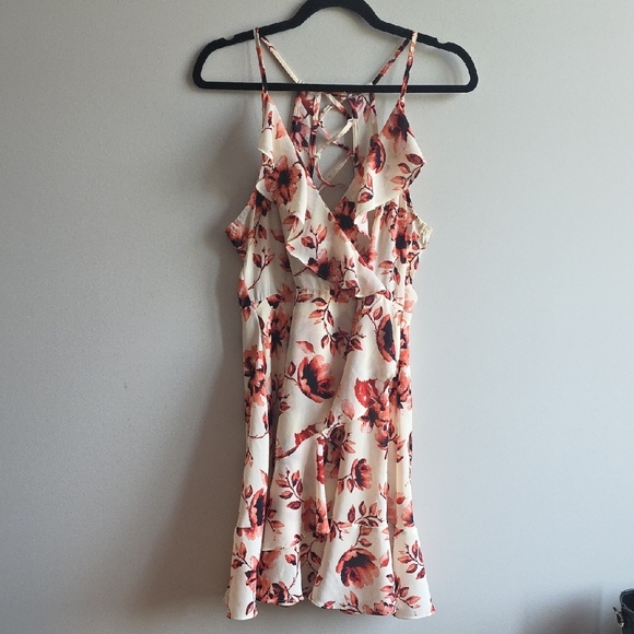 Romeo & Juliet Couture - Cream, Pink And Red Faux Wrap Dress - Size Large - Picture 1 of 6